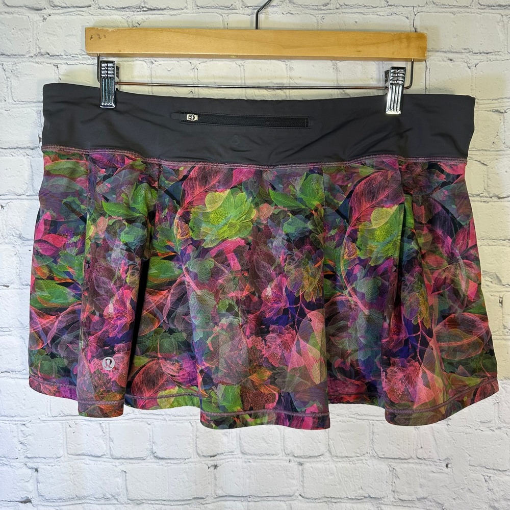 Lululemon Pace Setter Skirt Floral Print Multi Color Athletic Skort Womens 14